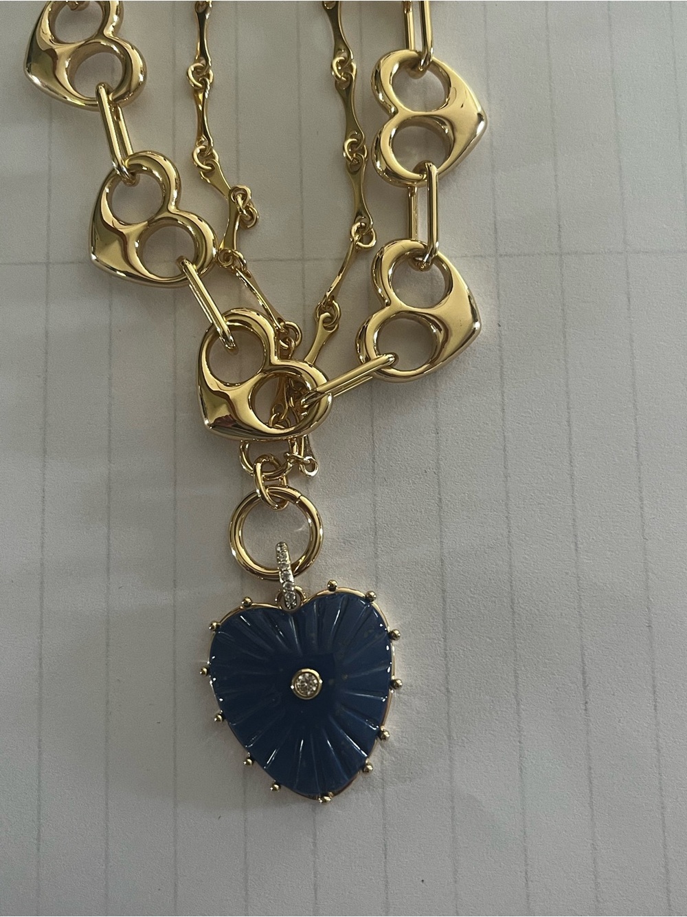 Gold Bomb Party Luxe Layers Necklace with Navy Blue Heart Pendant NO BOX